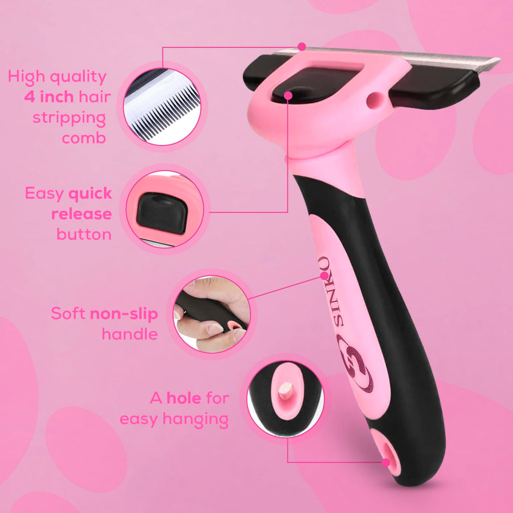 Sinko Skin-Friendly Deshedding Brush for Dogs & Cats (Pink)
