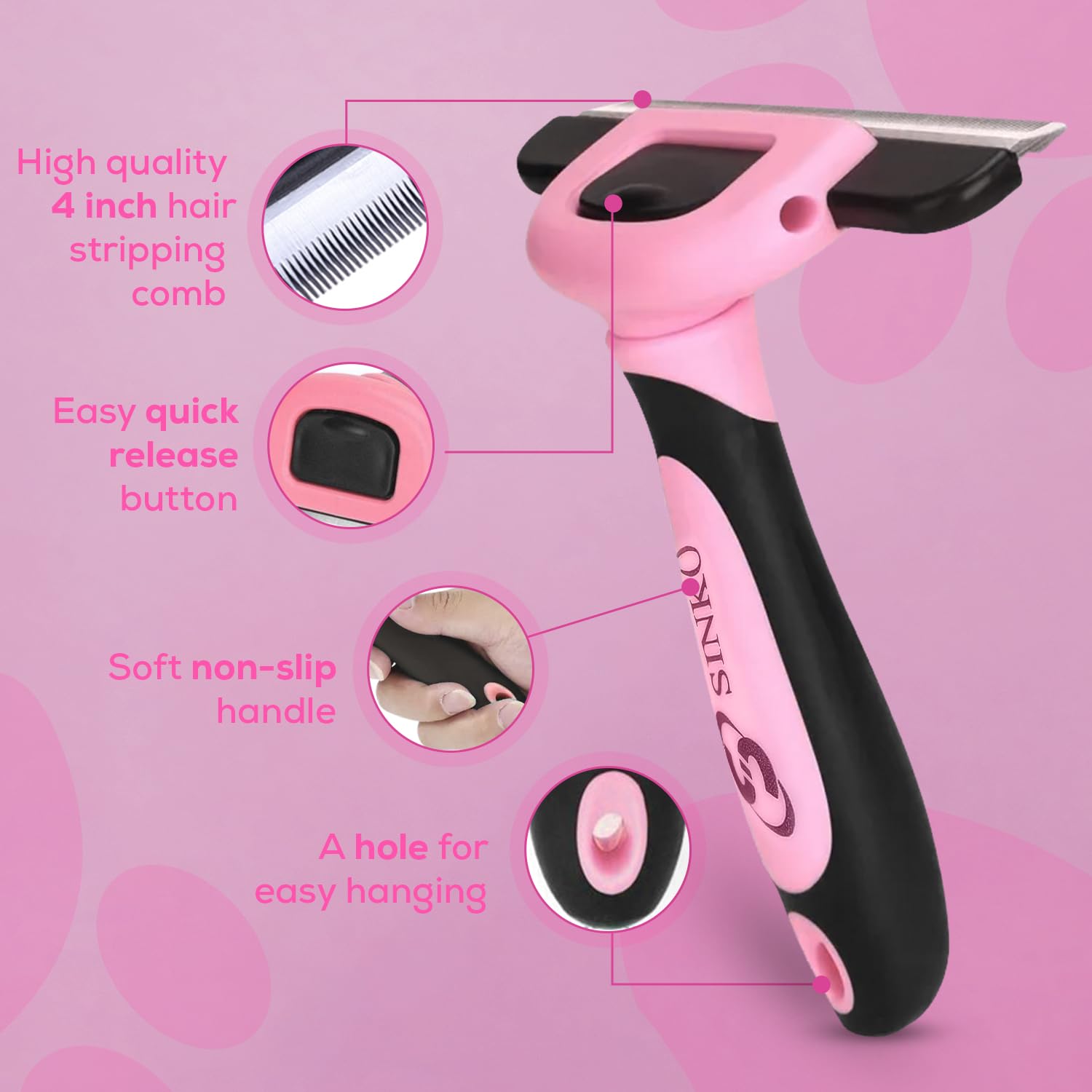 Sinko Skin-Friendly Deshedding Brush for Dogs & Cats (Pink)