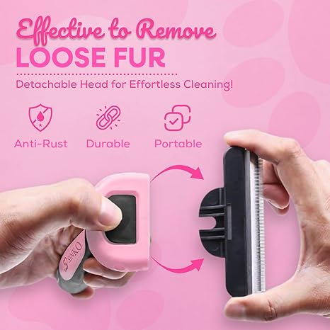 Sinko Skin-Friendly Deshedding Brush for Dogs & Cats (Pink)