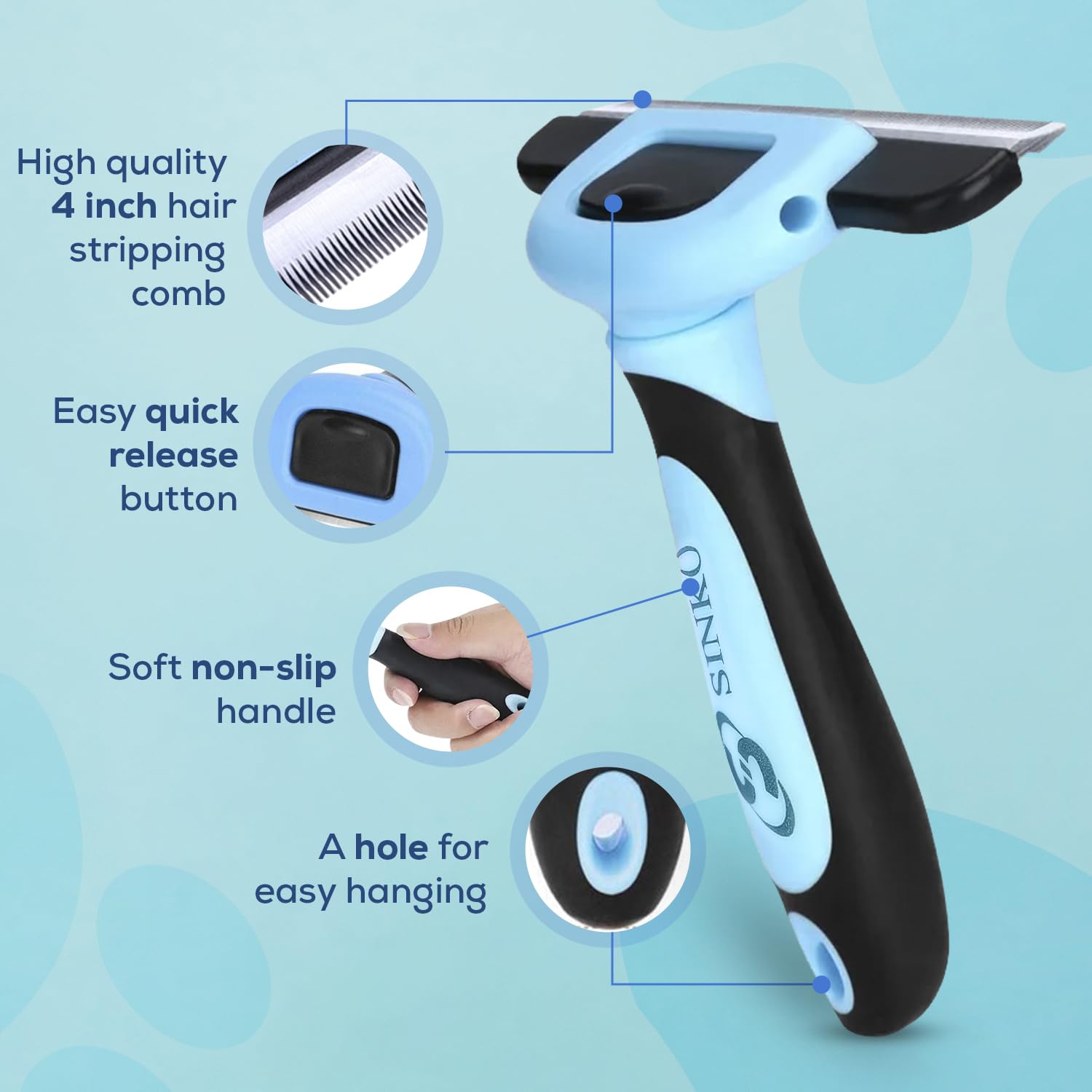 Sinko Dog & Cat Grooming Brush – Shedding Control (Blue)