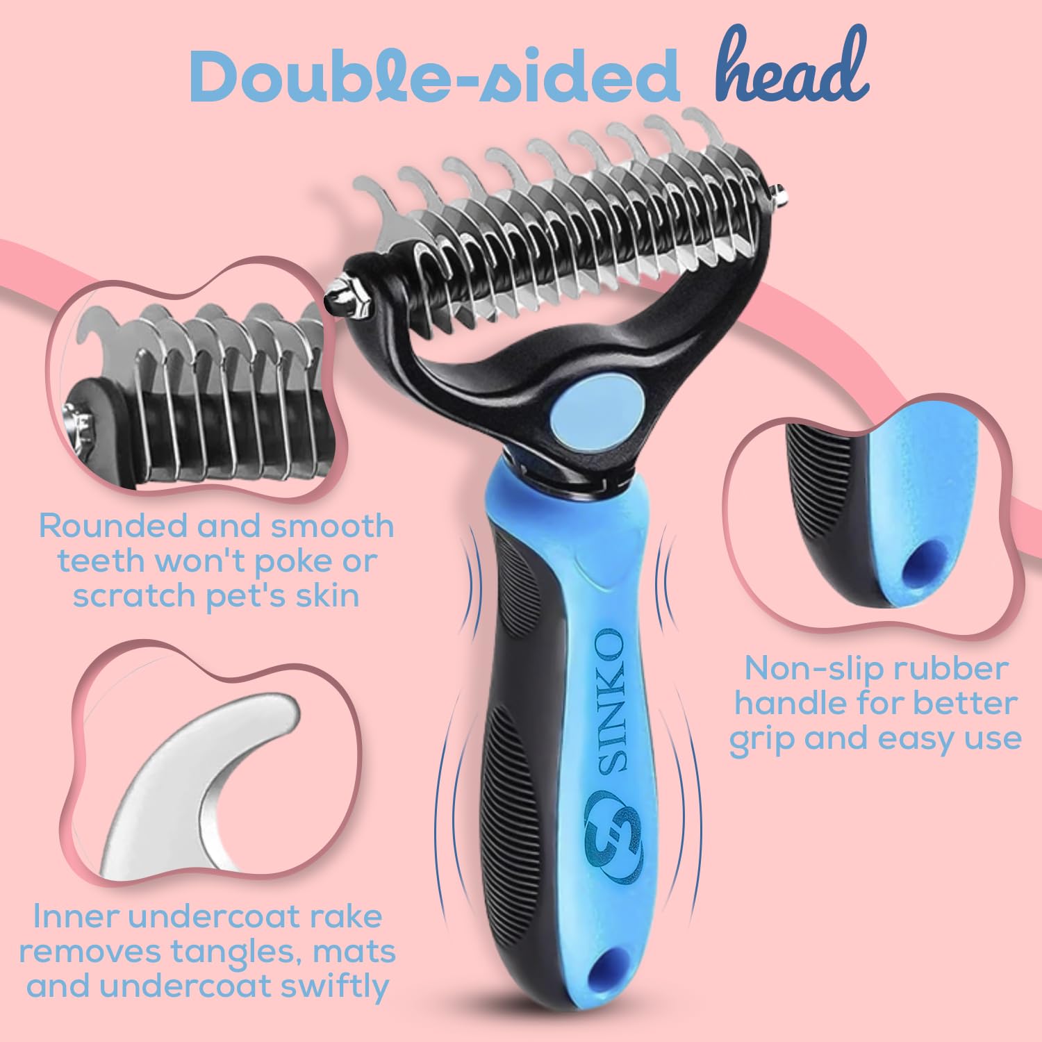 Sinko Double-Sided Undercoat Rake – Dematting & Deshedding (Brush & Comb)