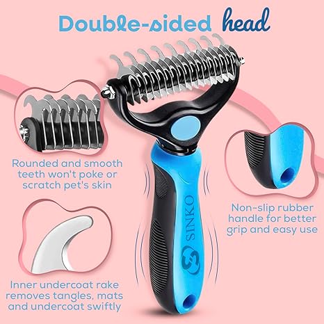 Sinko Dog & Cat Undercoat Rake – Dematting & Deshedding (Blue)