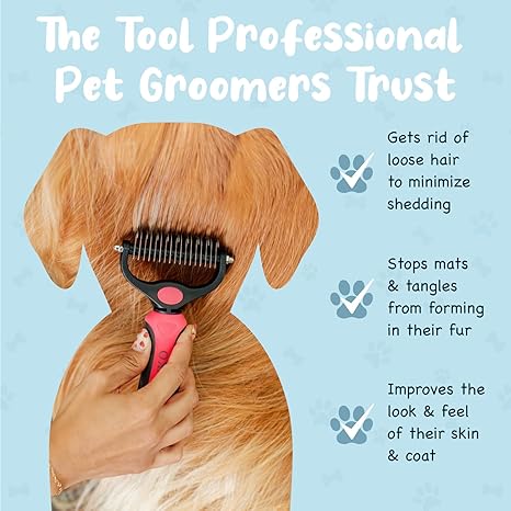 Sinko Pet Undercoat Rake – Brush & Comb, Dematting & Deshedding (Pink)