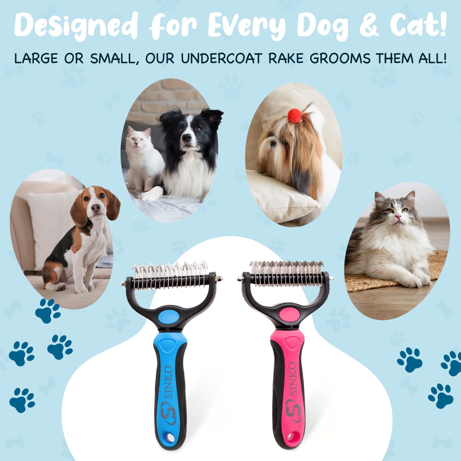 Sinko Pet Undercoat Rake – Brush & Comb, Dematting & Deshedding (Pink)