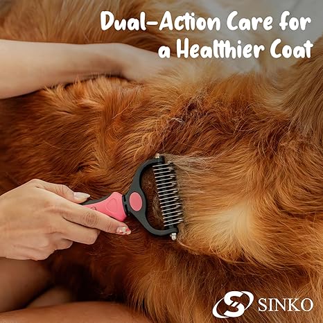 Sinko Pet Undercoat Rake – Brush & Comb, Dematting & Deshedding (Pink)